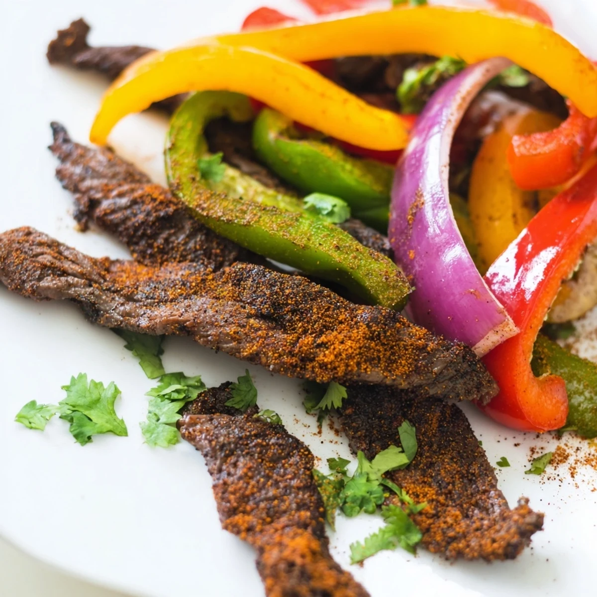 Tender Sheet Pan Steak Fajitas with Bell Peppers served in warm flour tortillas with fresh guacamole.