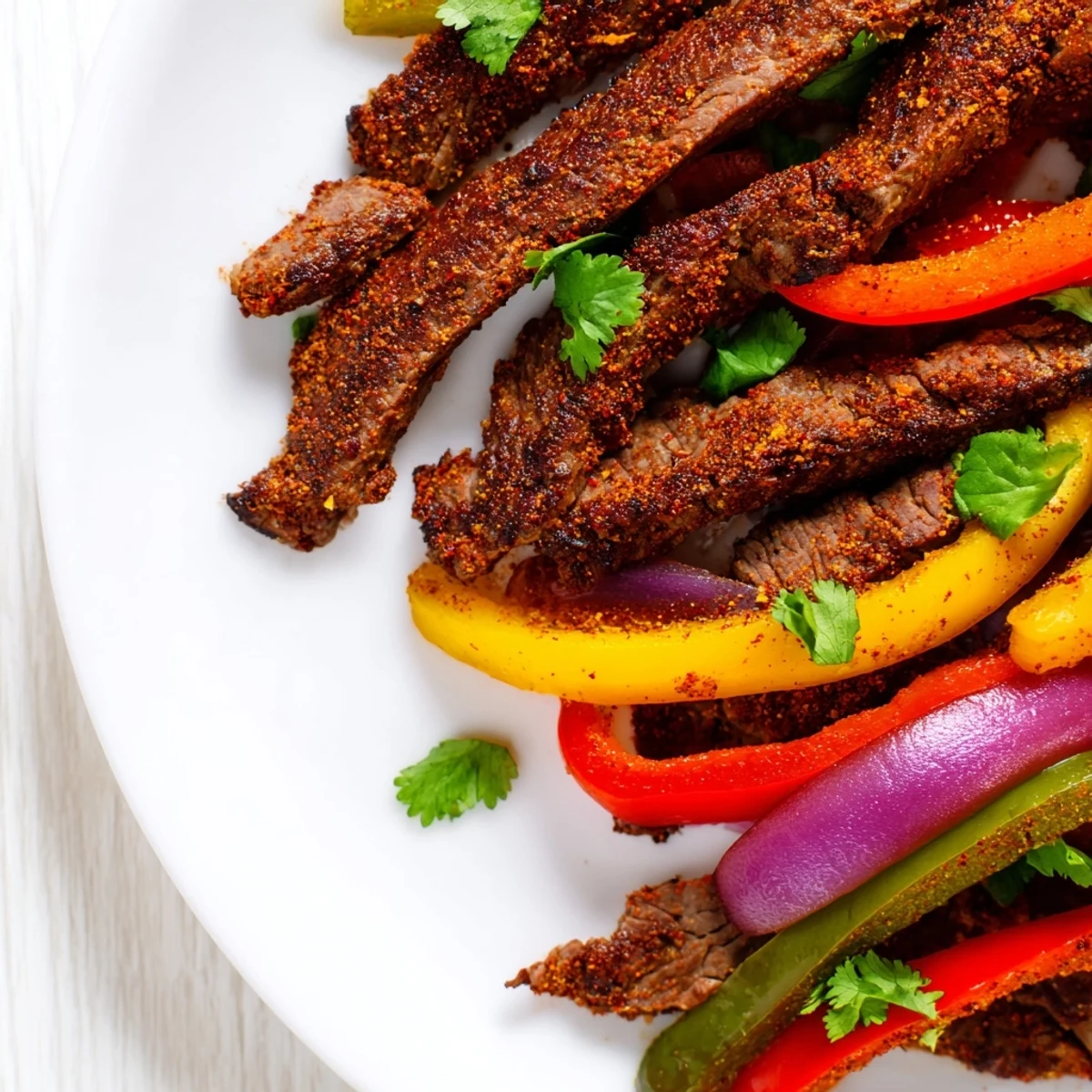Sizzling Sheet Pan Steak Fajitas with Bell Peppers and onions fresh from the oven on parchment.