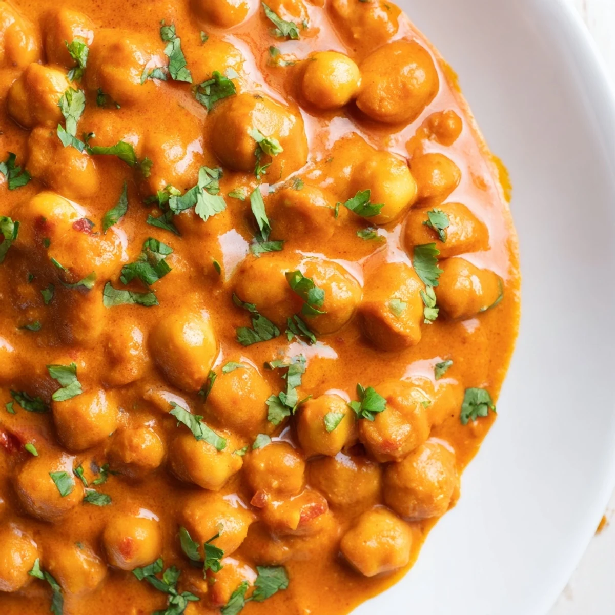 Spiced vegan tikka masala simmered with chickpeas beside delicate basmati rice on a rustic table, inviting dinner.