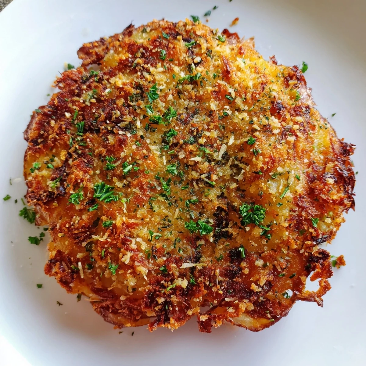 Crisp-edged smashed red potatoes with melted Parmesan and garlic aroma, ready to serve at dinner.