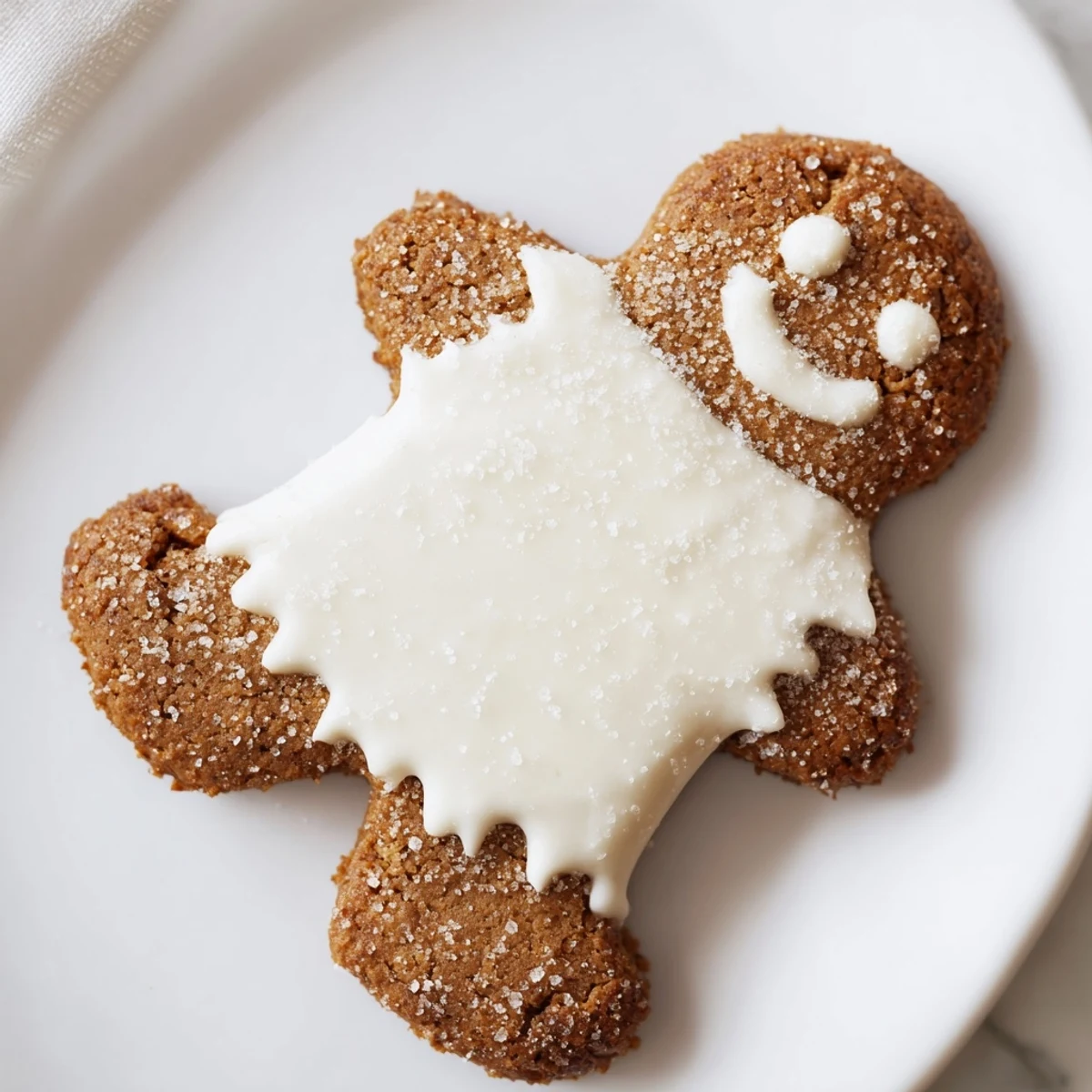 Freshly baked Gingerbread Man Cookies with white icing stand on a cooling rack, radiating warm holiday spice.
