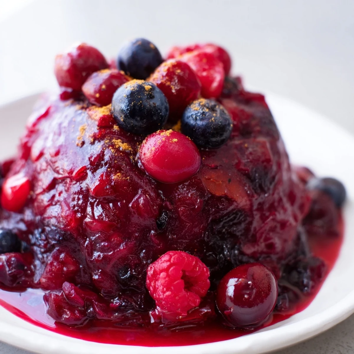 Homemade Cranberry Sauce with berries simmered in orange juice, offering a glossy, jewel-toned texture perfect for Thanksgiving turkey.
