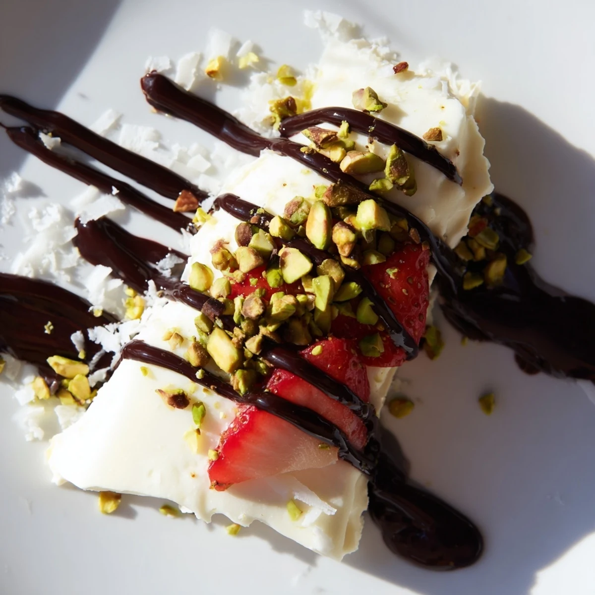 This frozen Greek yogurt bark is studded with strawberries and dark chocolate, perfect for a refreshing, healthy dessert or snack.