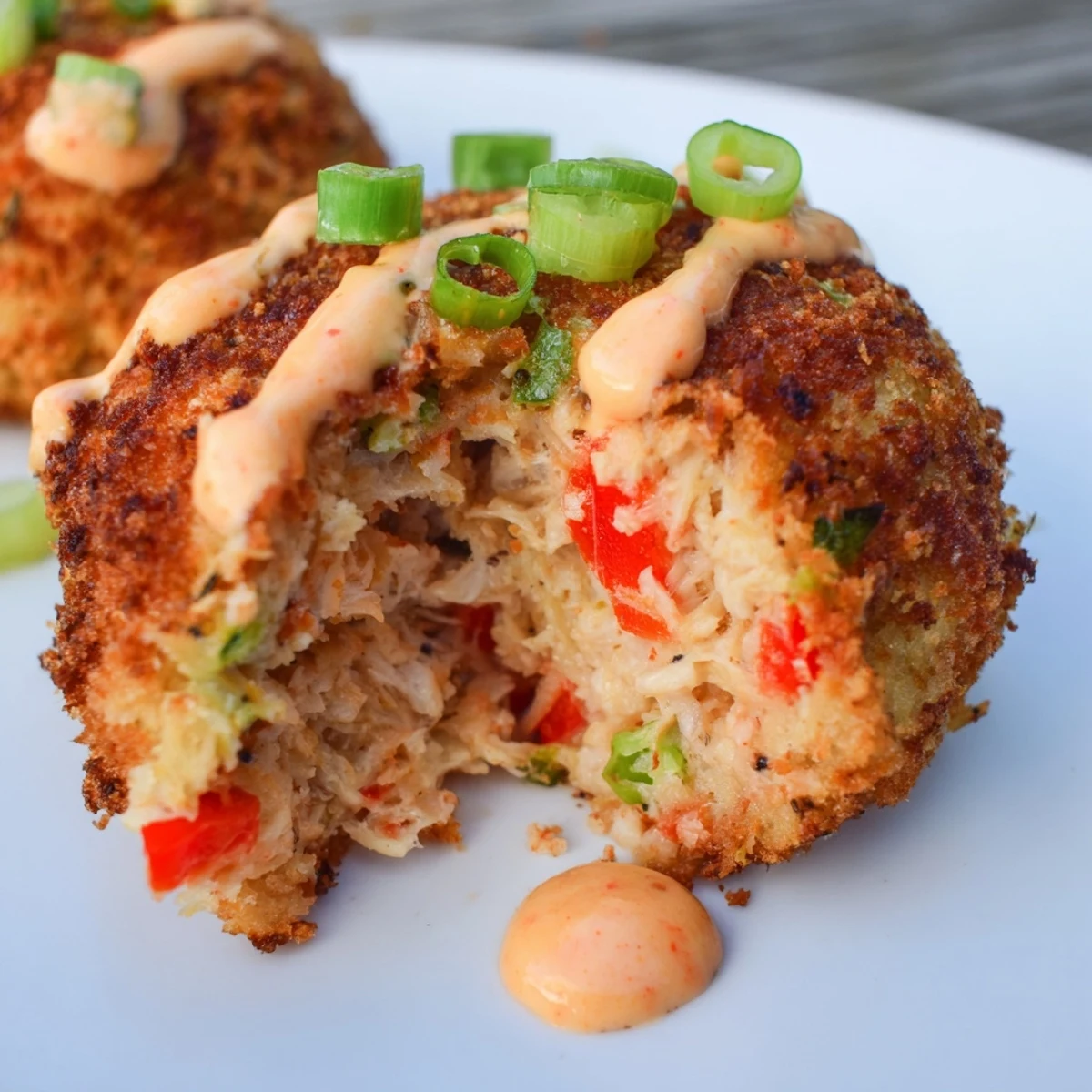 Plated Spicy Tuna Cakes with Sriracha Mayo, garnished with green onions and cilantro, perfect for a quick weeknight dinner.
