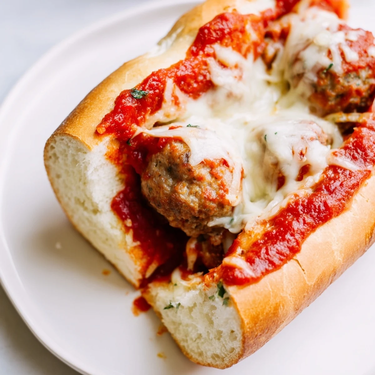 Golden-brown turkey meatballs smothered in rich marinara sauce and topped with melted mozzarella inside a toasted sub roll.