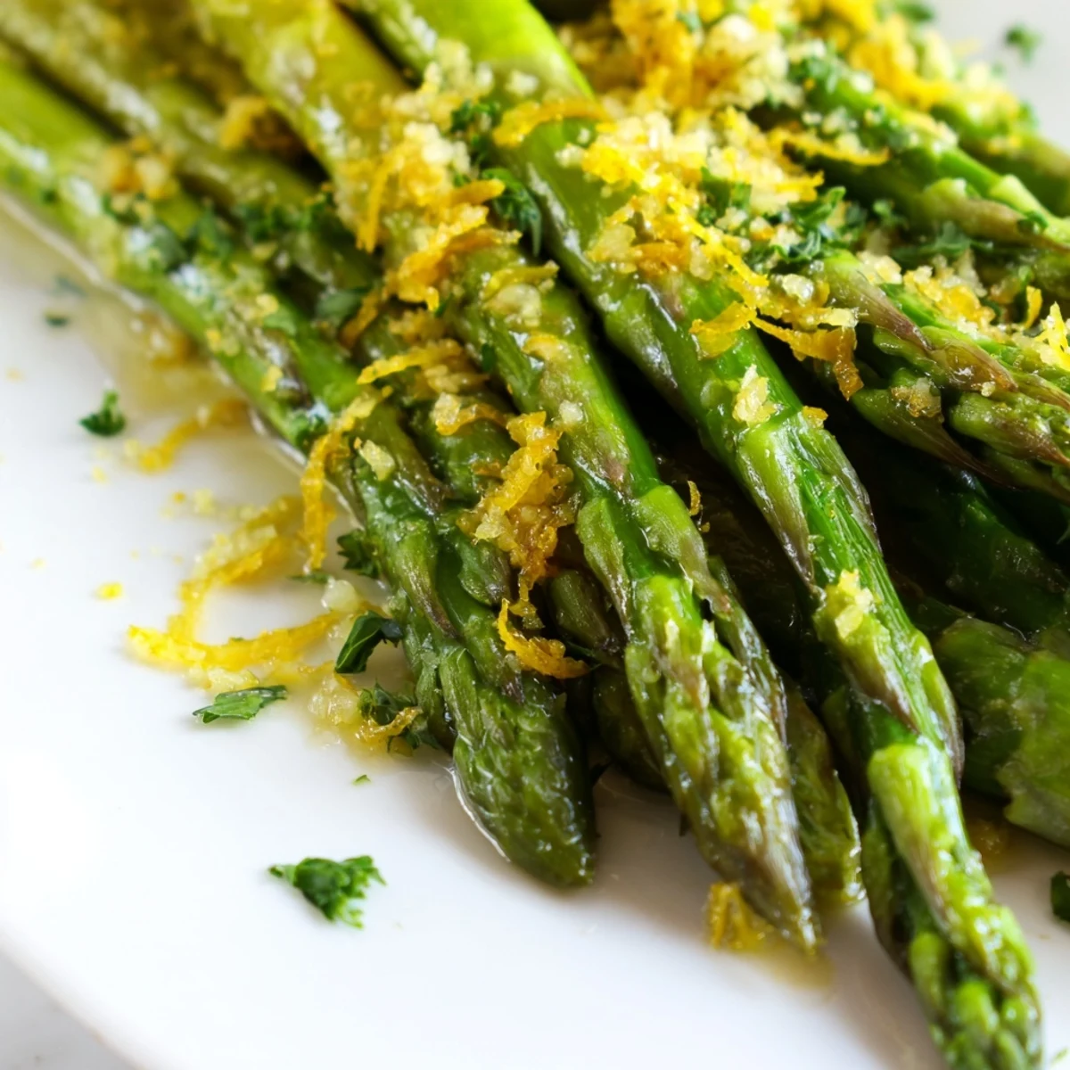 Pan-seared Lemon Garlic Asparagus with minced garlic and lemon juice, serving four in under 20 minutes.