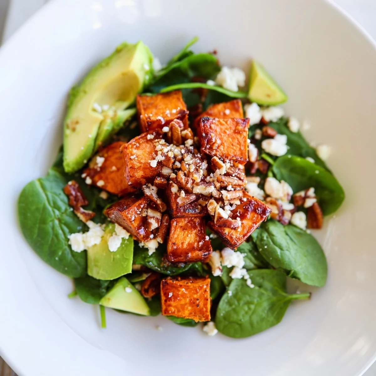 Golden roasted sweet potatoes and red onions add warmth to crisp spinach in this Roasted Sweet Potato Salad.