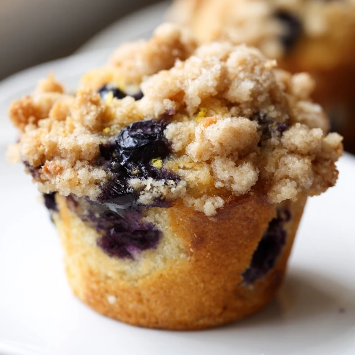 Glossy Lemon Blueberry Muffin Tops with a golden streusel crumble and bursts of fresh berries.
