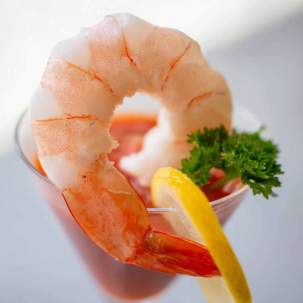 In elegant stemmed glasses, the Romantic Shrimp Cocktail is served with a zesty homemade cocktail sauce for a perfect romantic dinner appetizer.