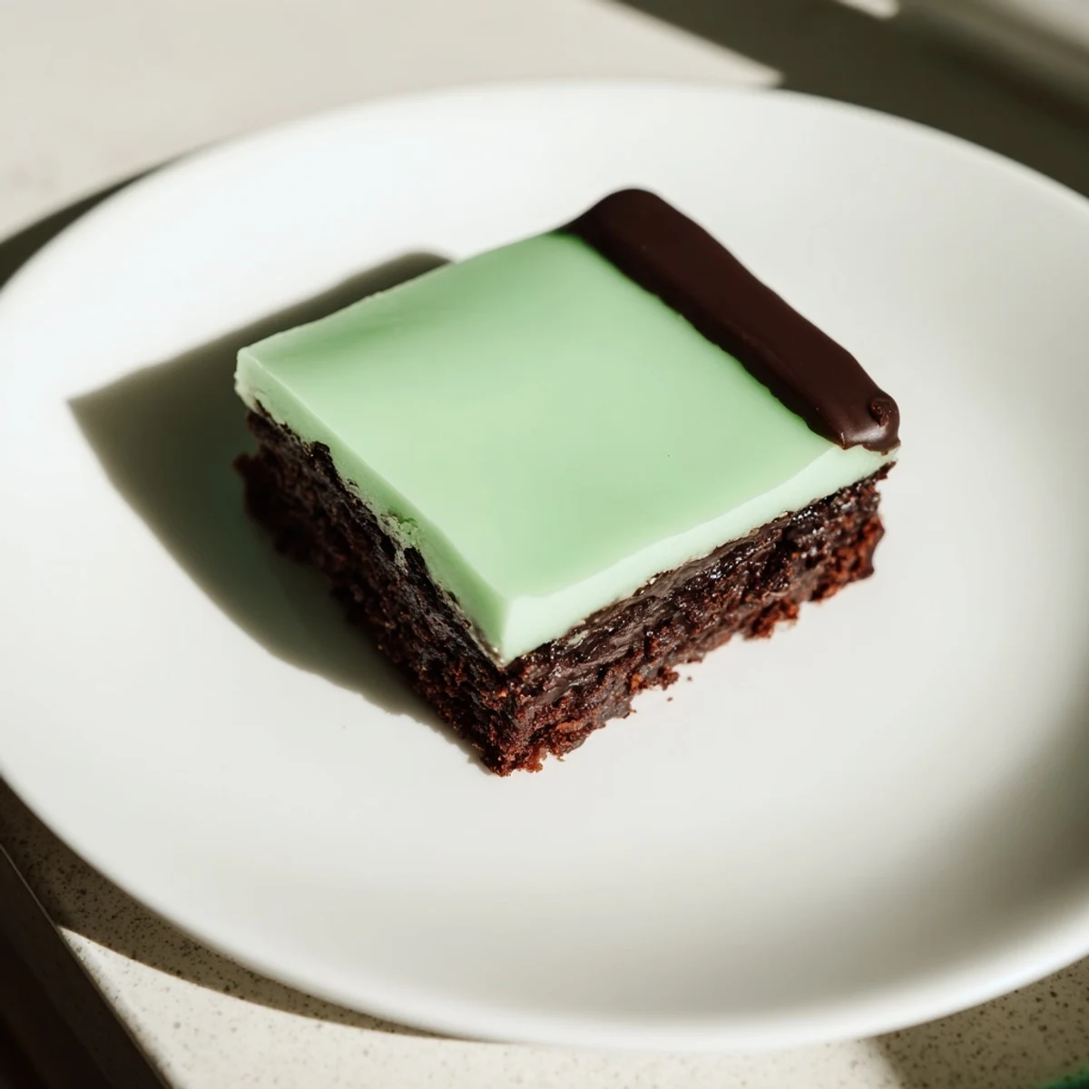 Homemade Shamrock Mint Brownies stacked high, featuring a silky mint layer and dark chocolate ganache finish.