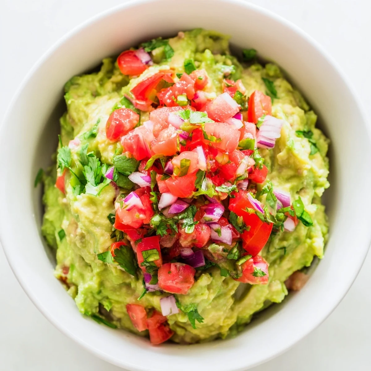 A colorful bowl of guacamole with fresh pico de gallo, accompanied by lime wedges and crisp vegetable sticks.
