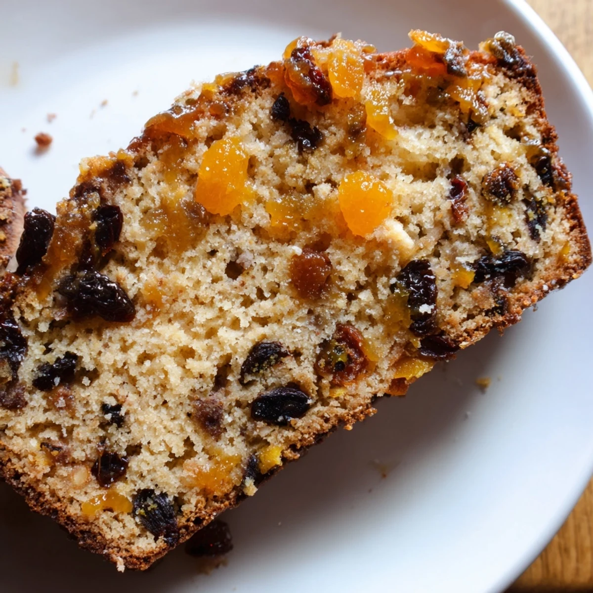 Freshly baked Irish Tea Cake with Dried Fruit and Spices, featuring a moist crumb and a glossy orange marmalade glaze on top.
