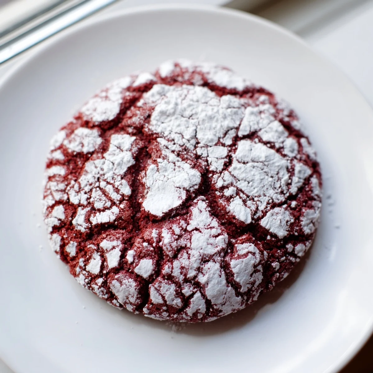 Crinkled Red Velvet Crinkle Cookies coated in powdered sugar, perfect for holiday parties and sweet cravings.