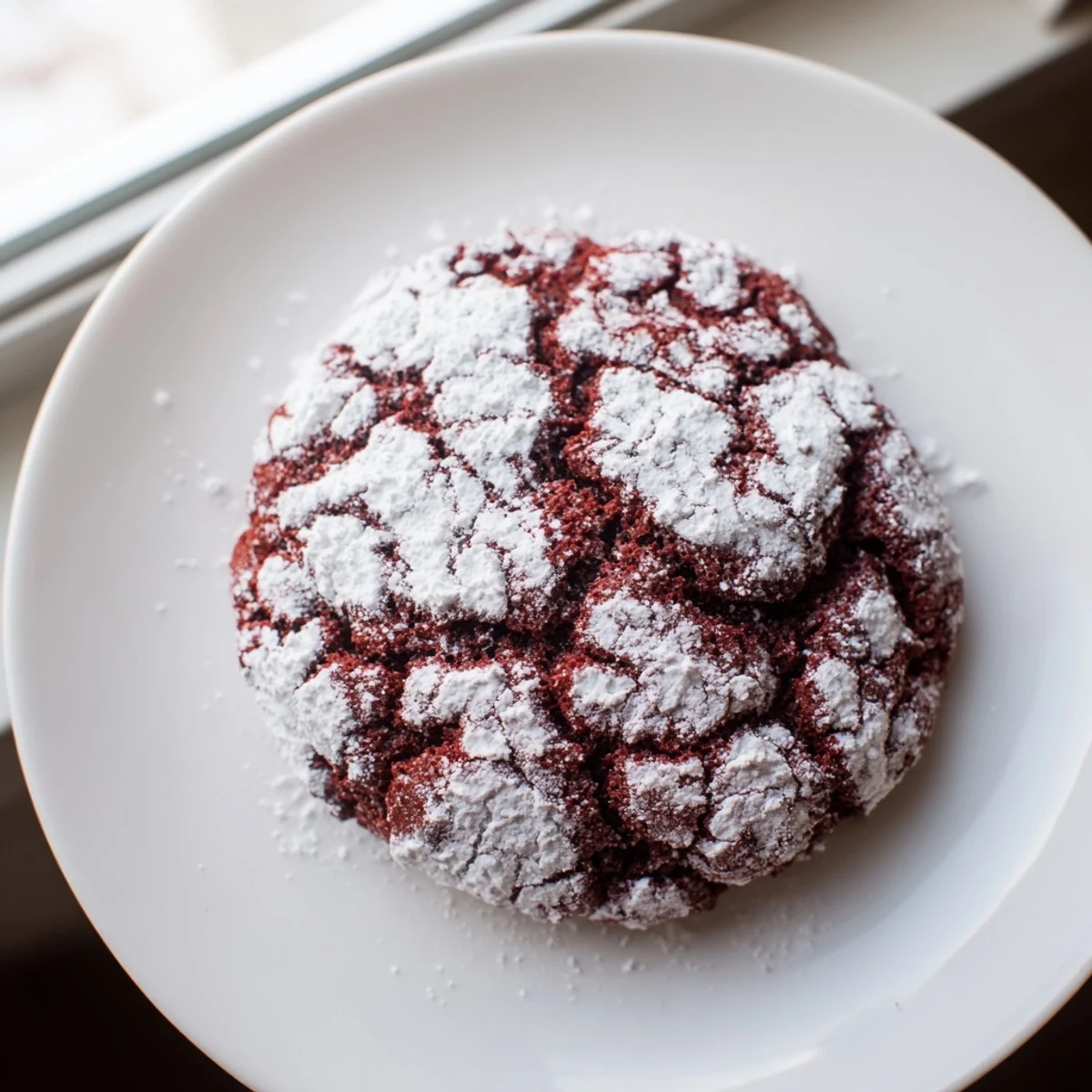 Freshly baked soft red velvet cookies with a hint of cocoa, cooling on a rustic wire rack.