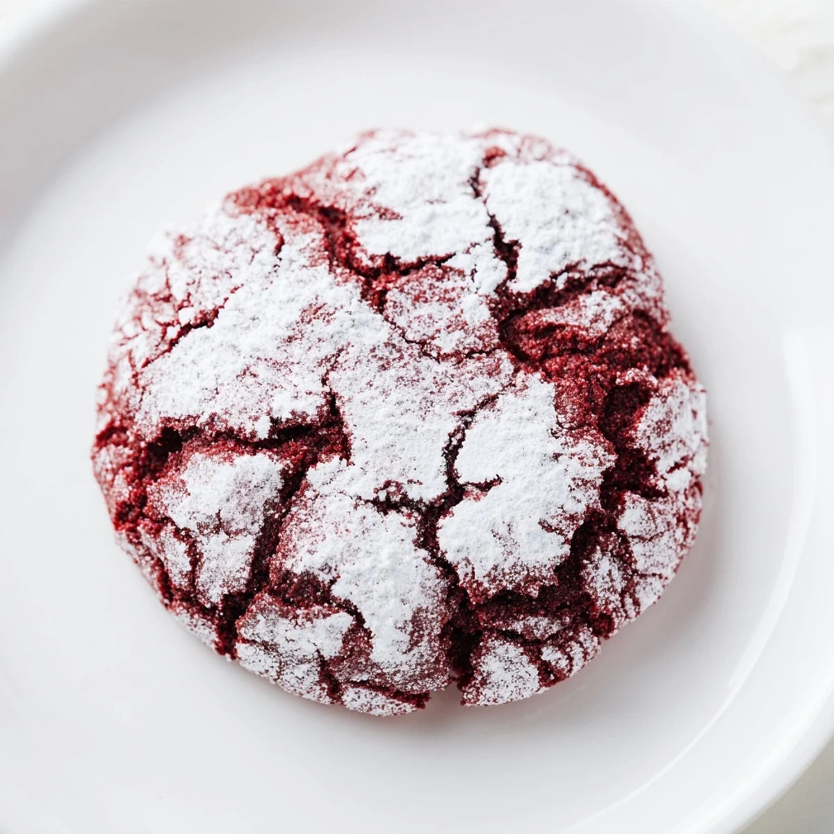 Easy homemade Red Velvet Crinkle Cookies dusted with powdered sugar, showcasing a rich red crinkle interior.