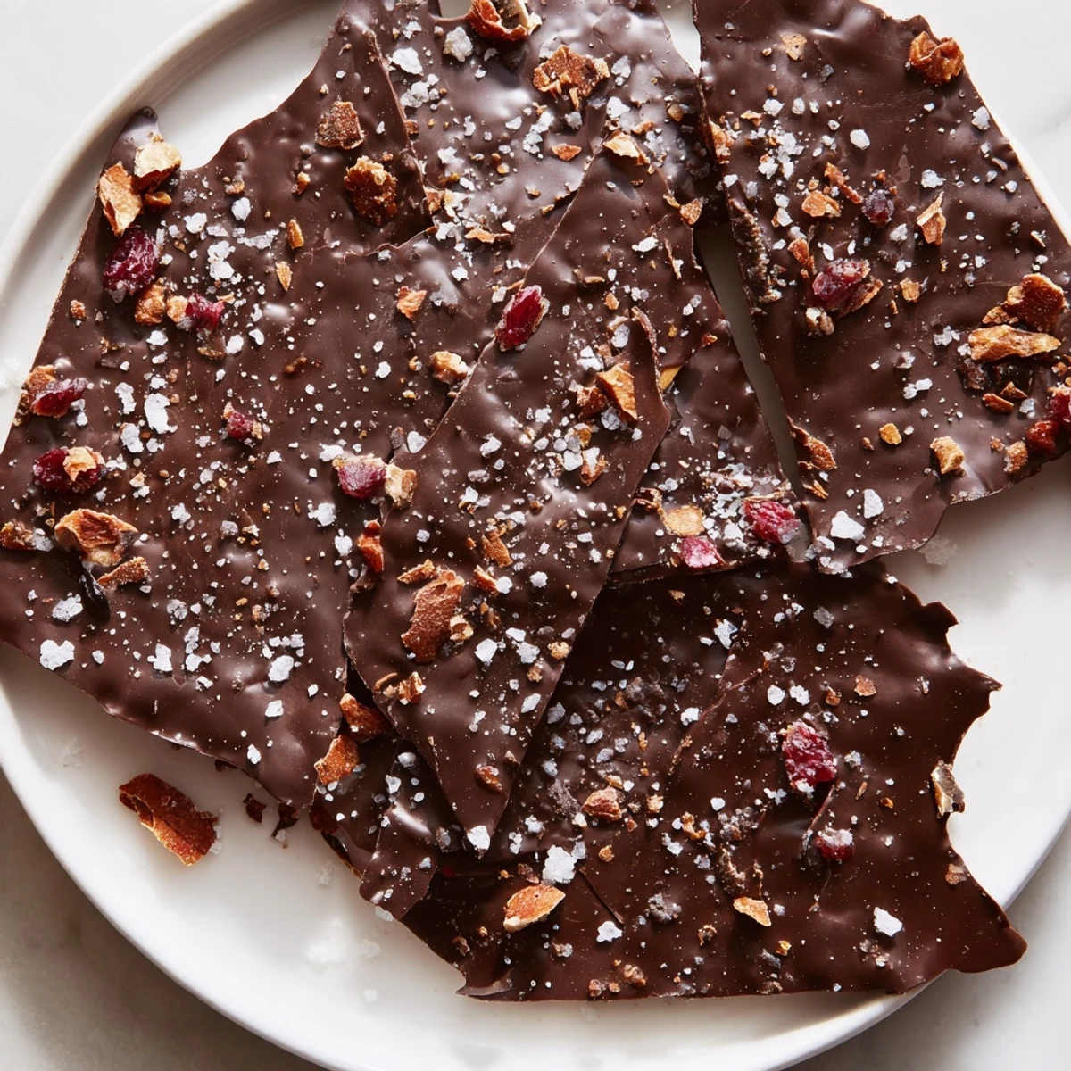 A close-up of glistening chocolate-covered matzo crackers with chopped almonds on a baking sheet.