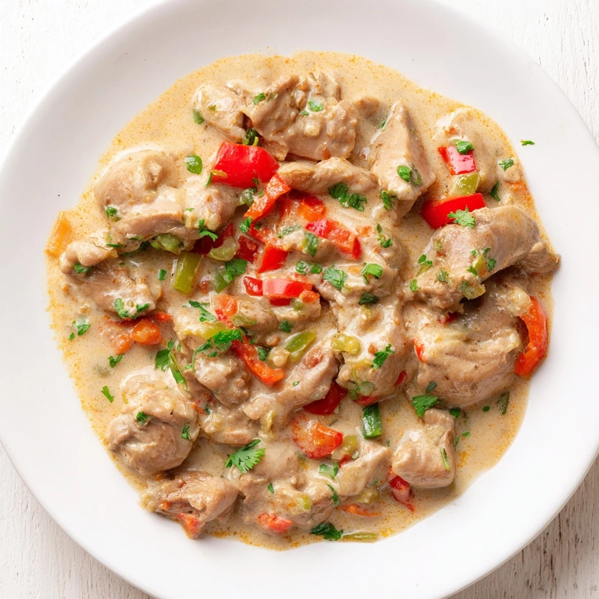 Serve Brazilian Coconut Chicken over fluffy white rice, topped with lime wedges and extra cilantro for a bright finish.