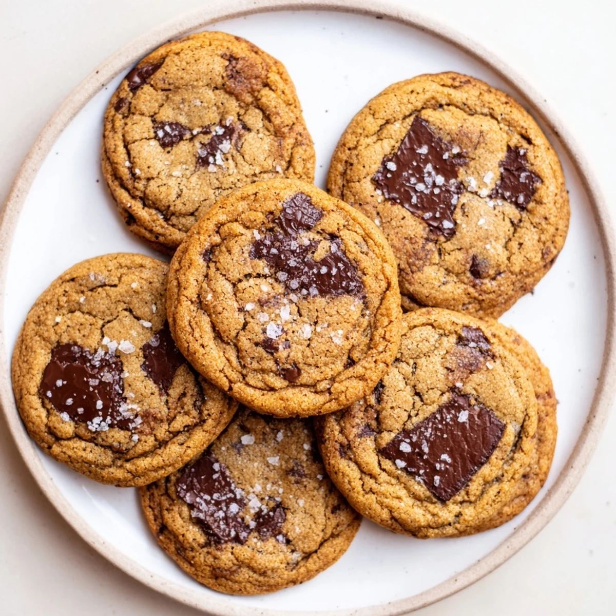 Freshly baked Miso Chocolate Chip Cookies with chewy centers and melty chocolate chunks on a tray.