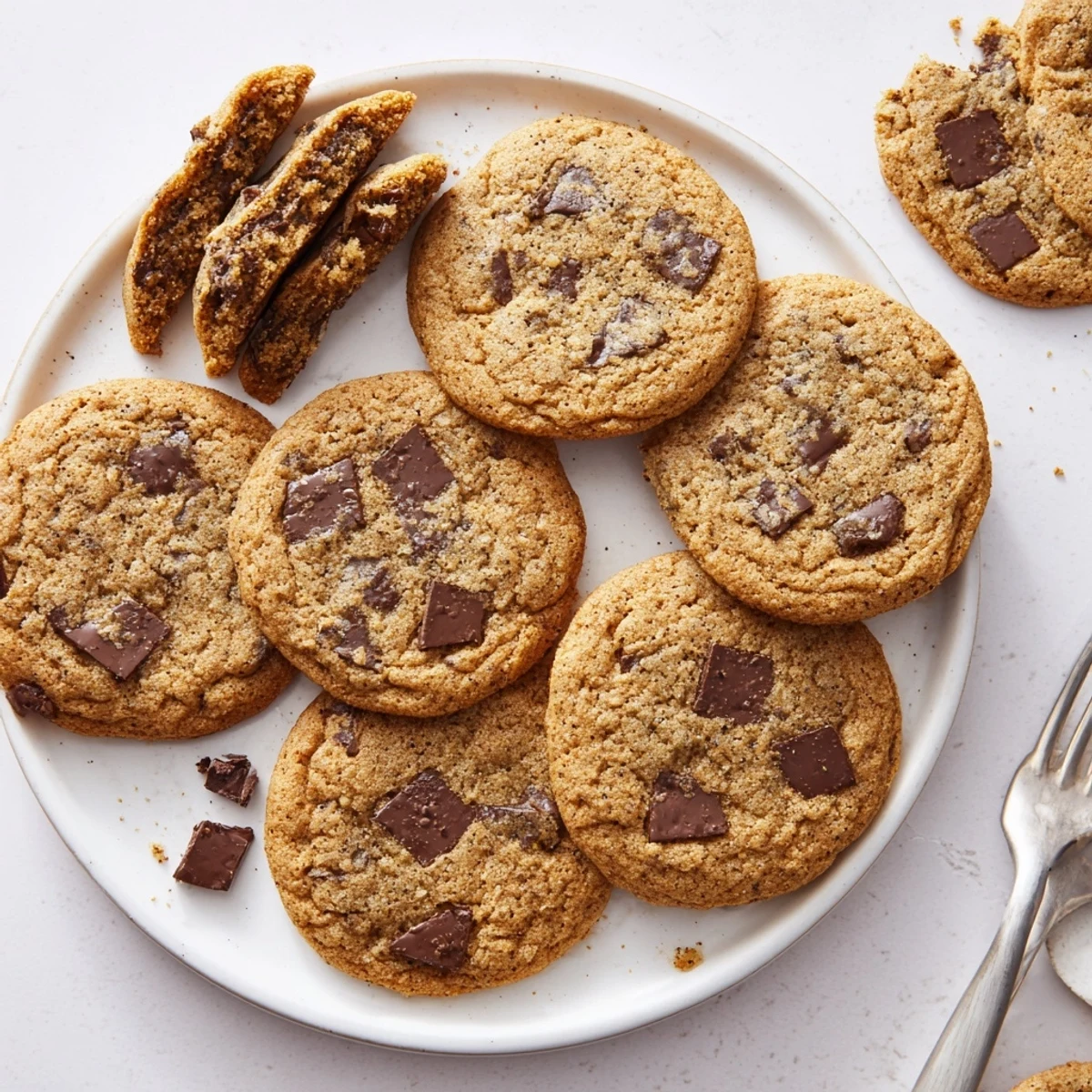 Golden baked Chai Spiced Chocolate Chip Cookies paired with steaming cups of chai.
