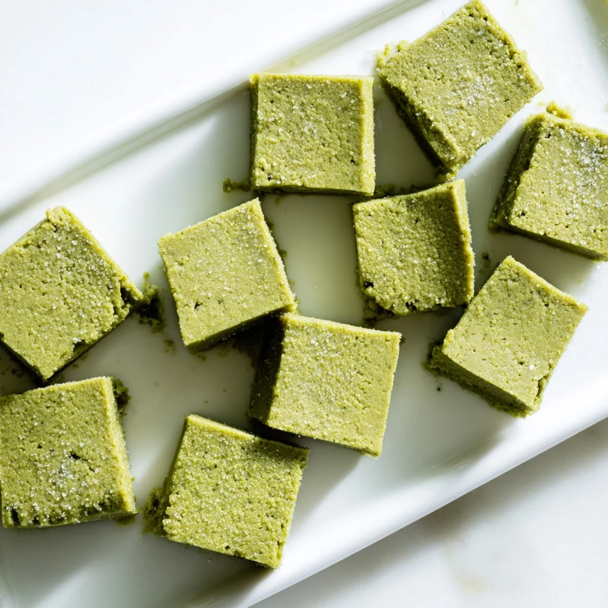 A close-up of vibrant green 5-Ingredient Matcha Halva with a smooth matte finish, ready to serve after chilling.