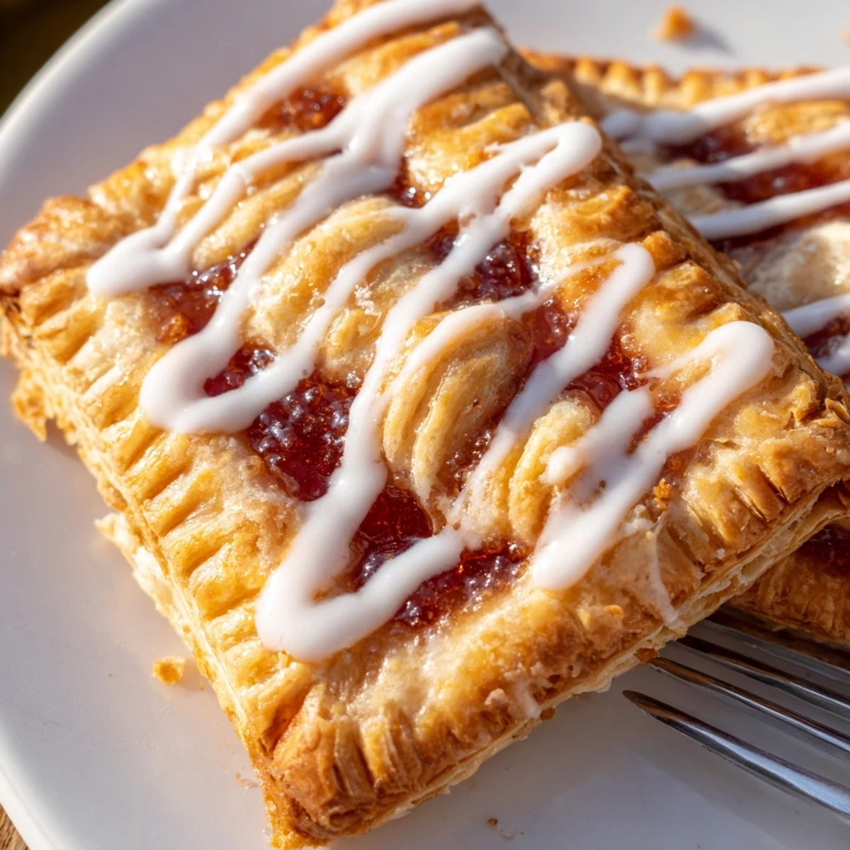 Freshly baked Protein Pop Tarts with smooth icing glaze are arranged on a rustic wooden board for a healthy breakfast or snack.