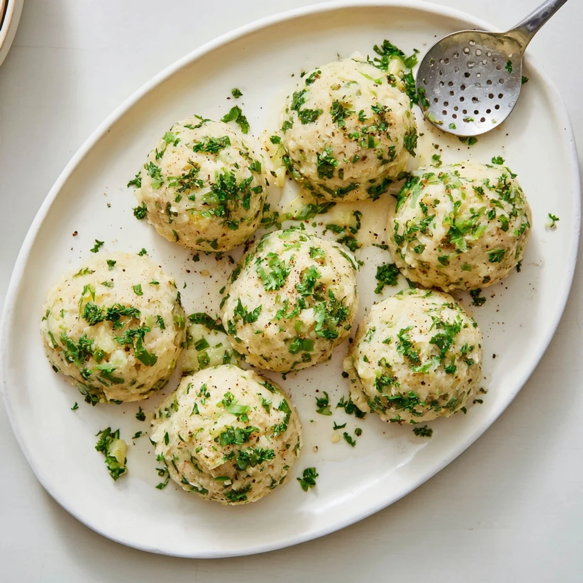 These fluffy German Cabbage Dumplings are served hot, garnished with fresh parsley and ready to eat.