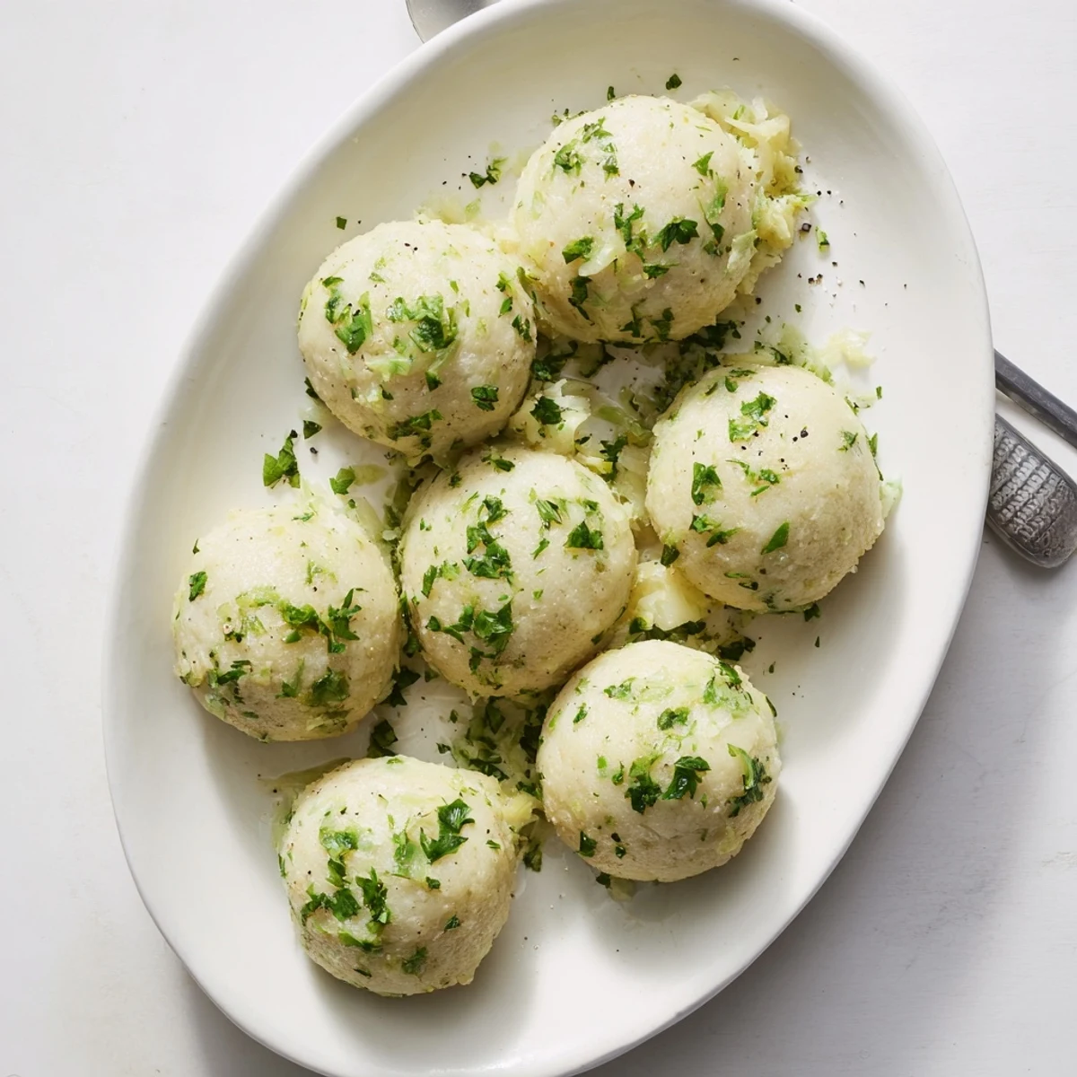 Close-up of steaming German Cabbage Dumplings, showcasing their savory filling and smooth, light texture.