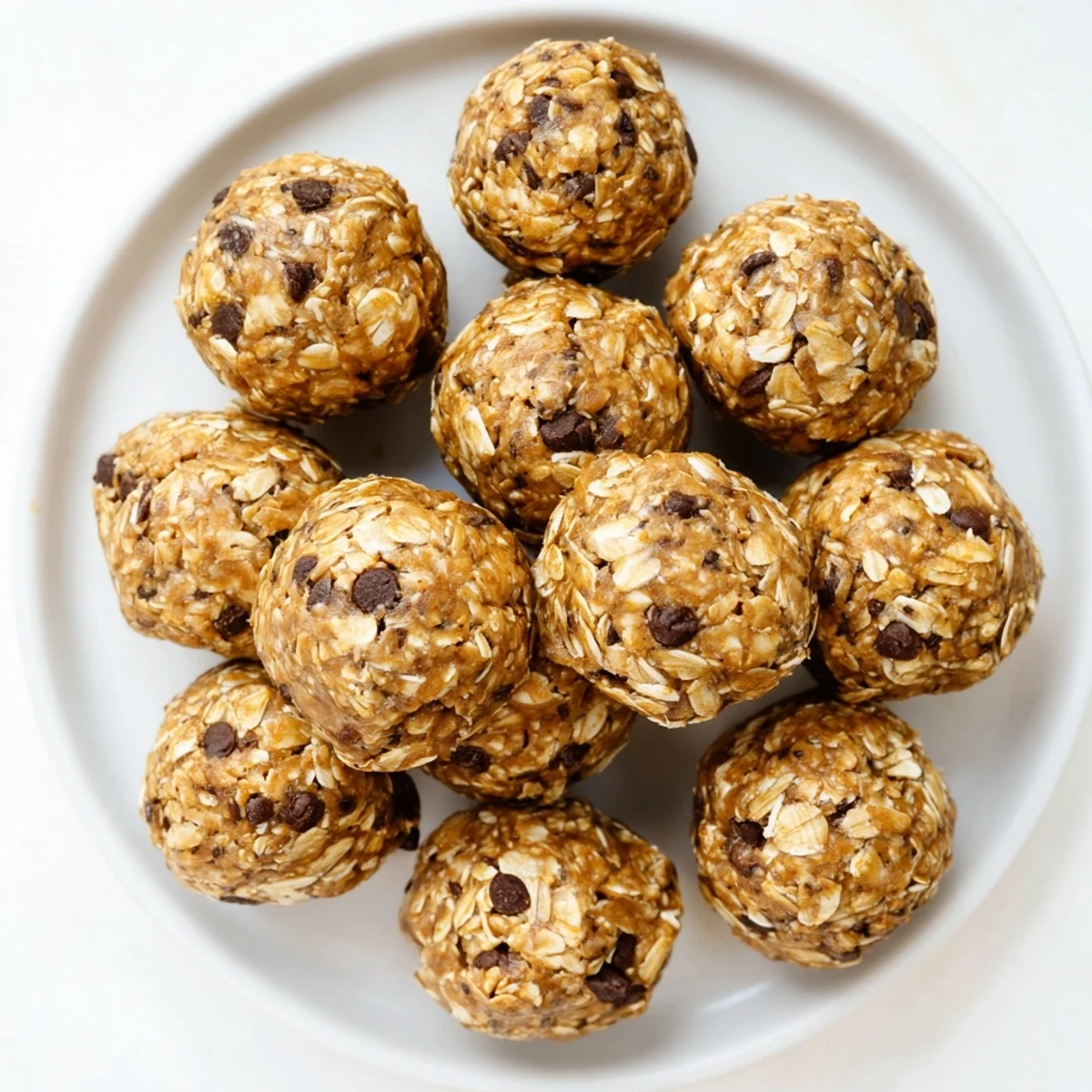 A close-up of No Bake Peanut Butter Energy Bites, perfect for a quick afternoon snack with milk.