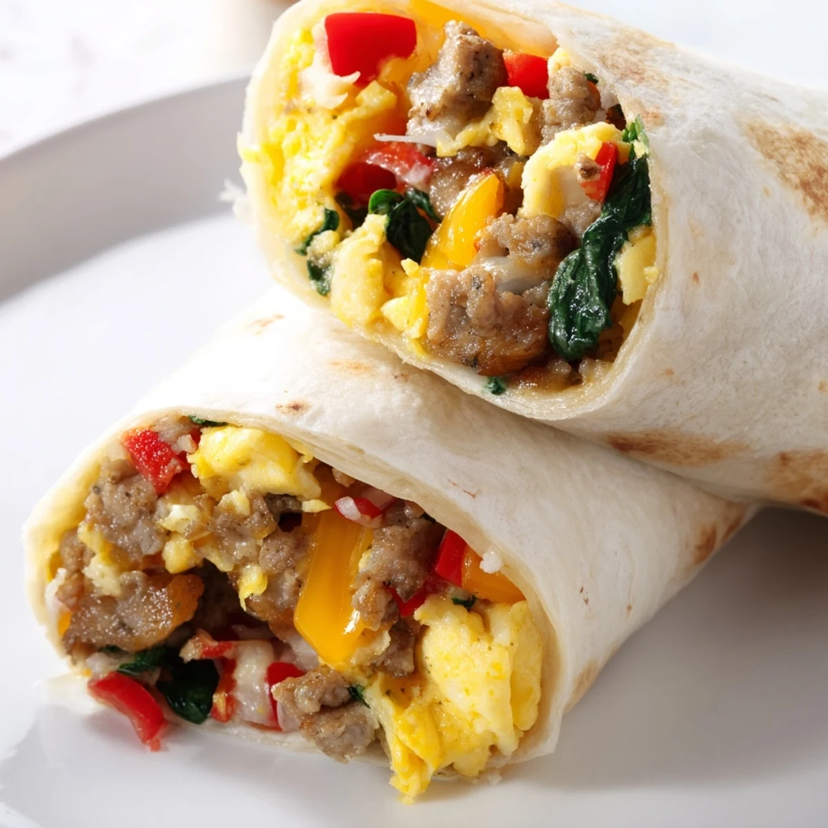 Golden Make-Ahead Breakfast Burritos served with salsa, avocado, and hot sauce for a hearty meal.