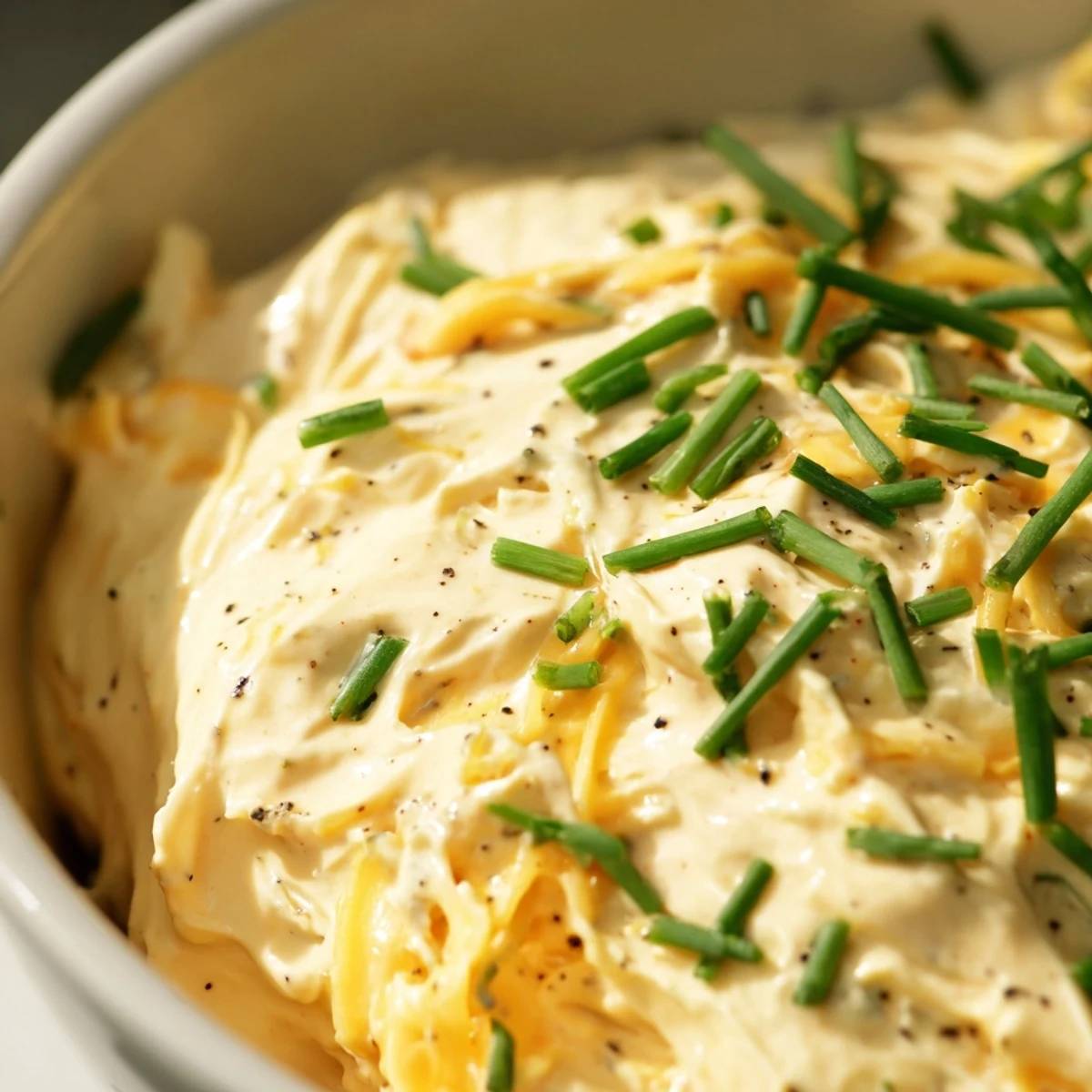 Creamy savory pretzel dip topped with fresh chives served alongside warm soft pretzels