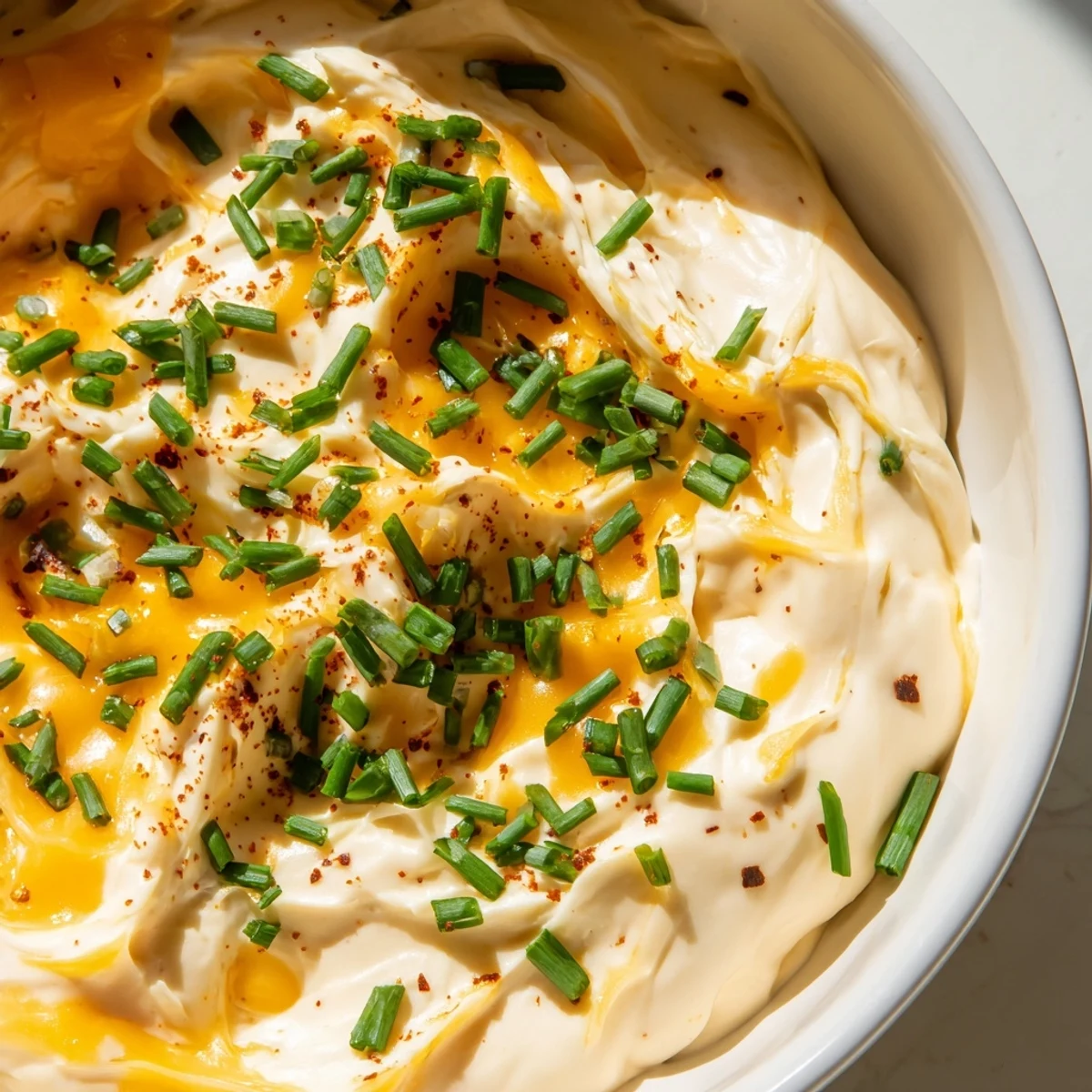 Golden cheddar savory pretzel dip in a white bowl with pretzel sticks for dipping