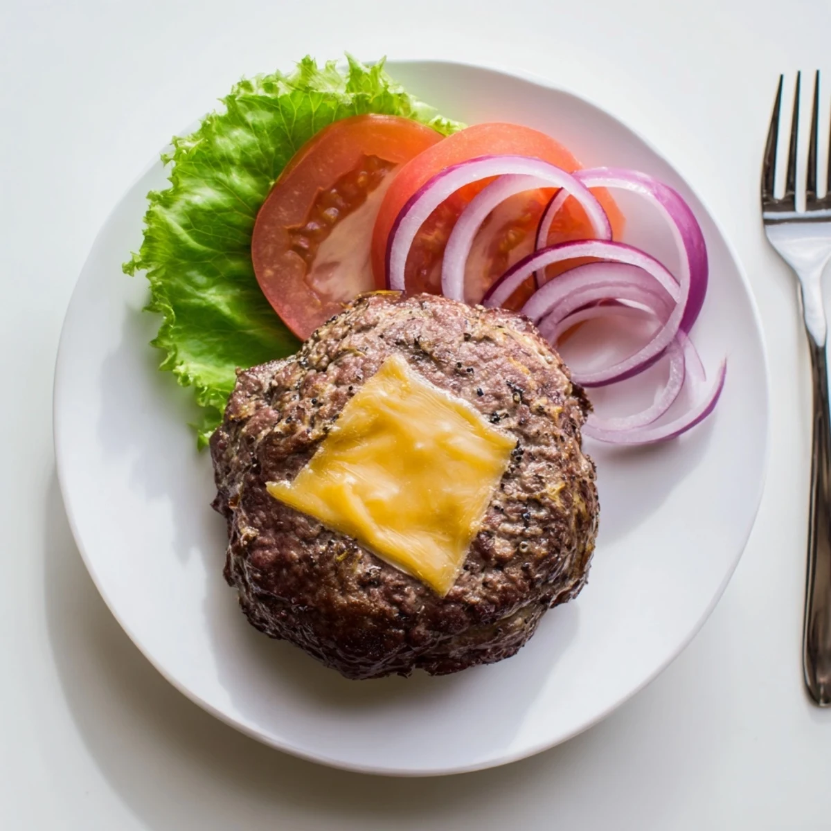 Golden air fryer hamburger patties with melted cheese and fresh sesame bun garnished with crisp lettuce and tomato