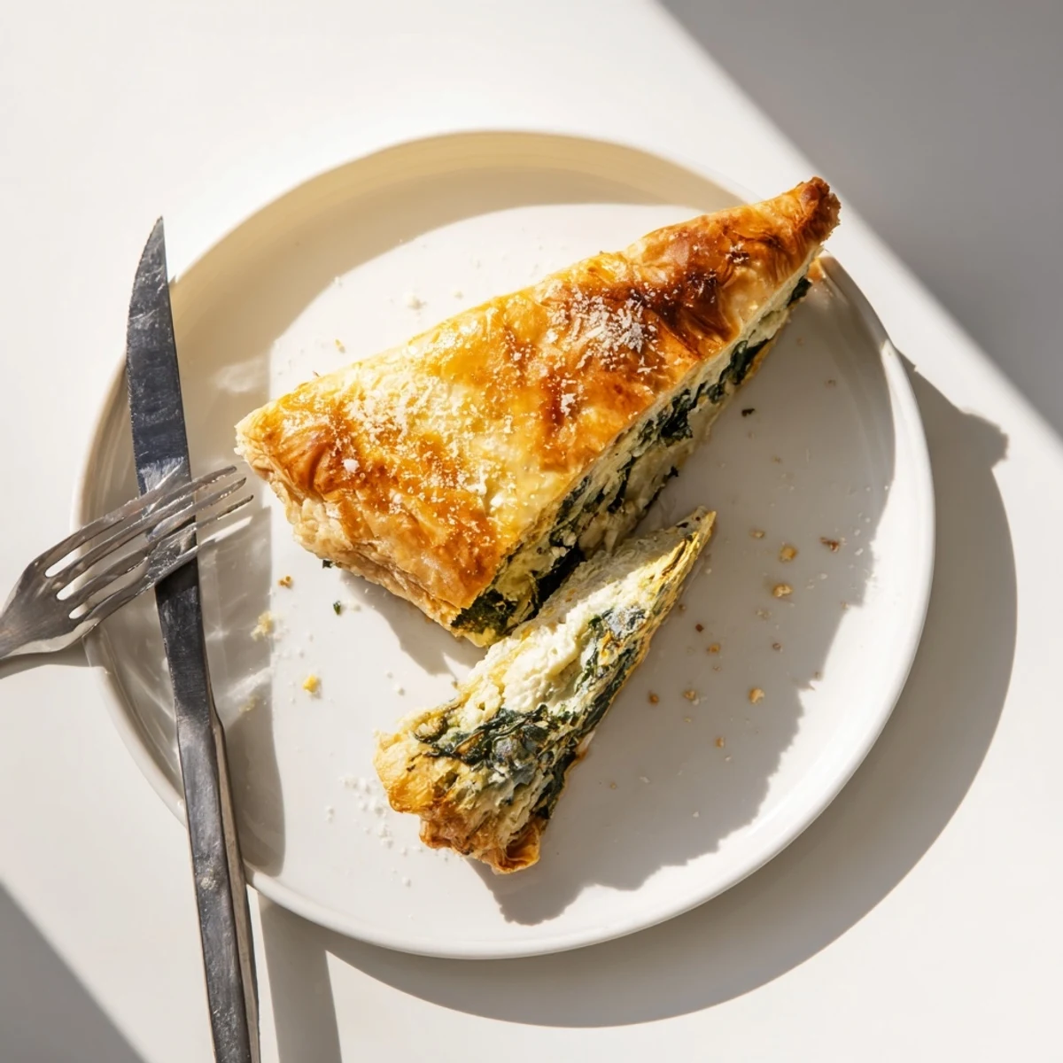 Golden egg pie with silverbeet and ricotta features a flaky pastry crust filled with creamy vegetable goodness