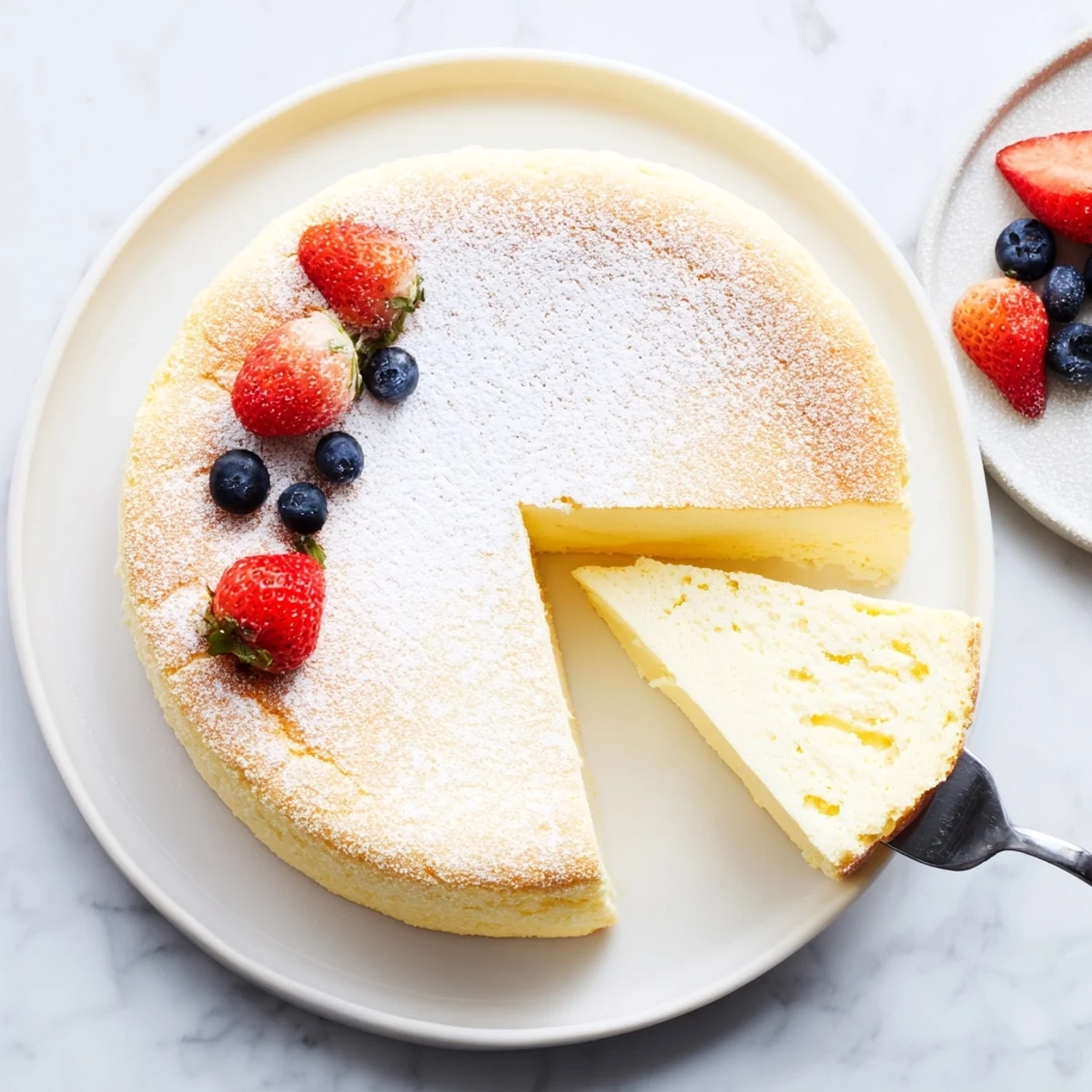 Delicate Japanese cheesecake with jiggly center melting on fork close up view