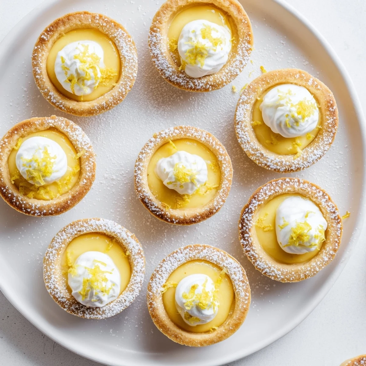 Creamy coconut-based lemon curd fills crisp vegan tart shells for dessert