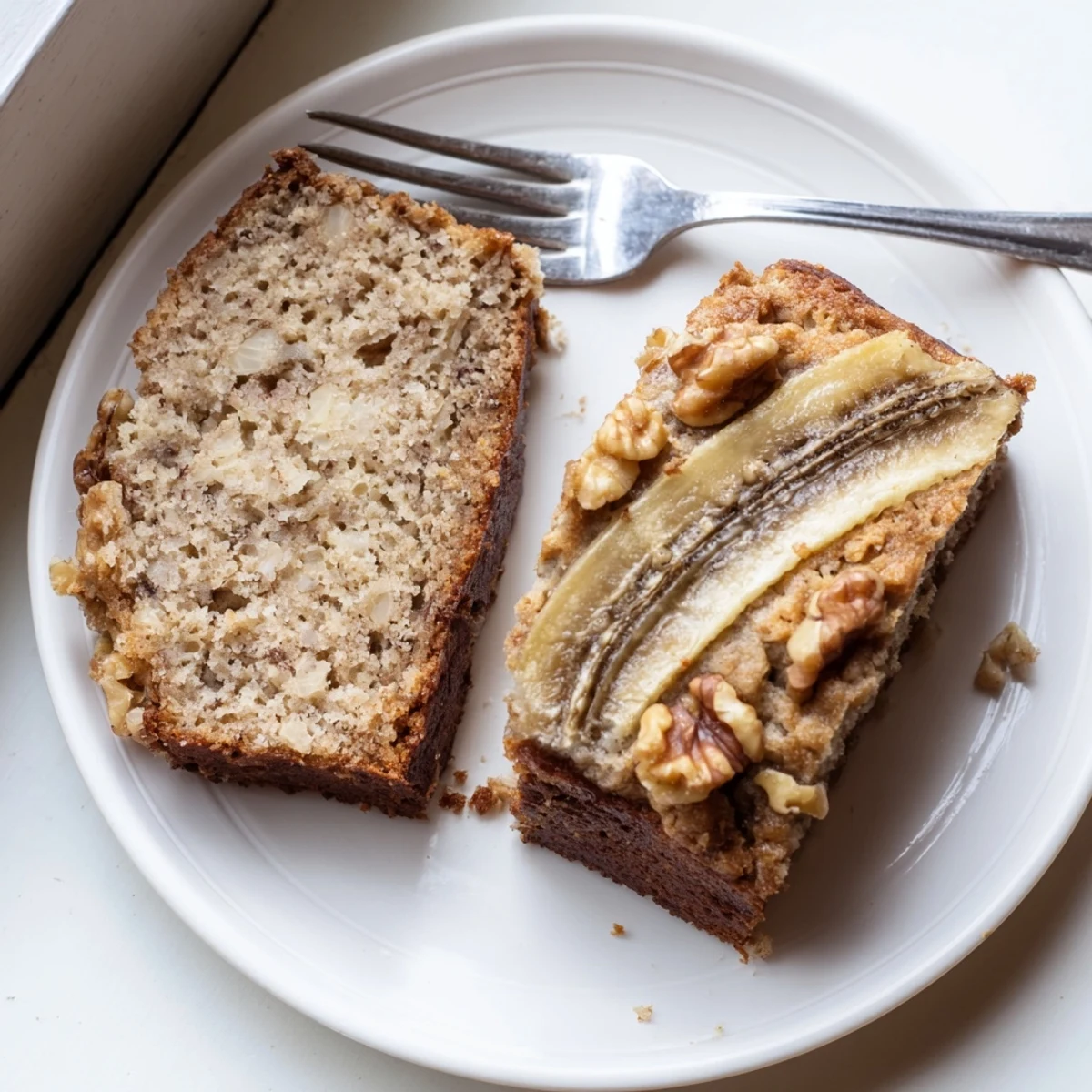 Freshly baked best ever banana bread with speckled banana flecks and golden edges