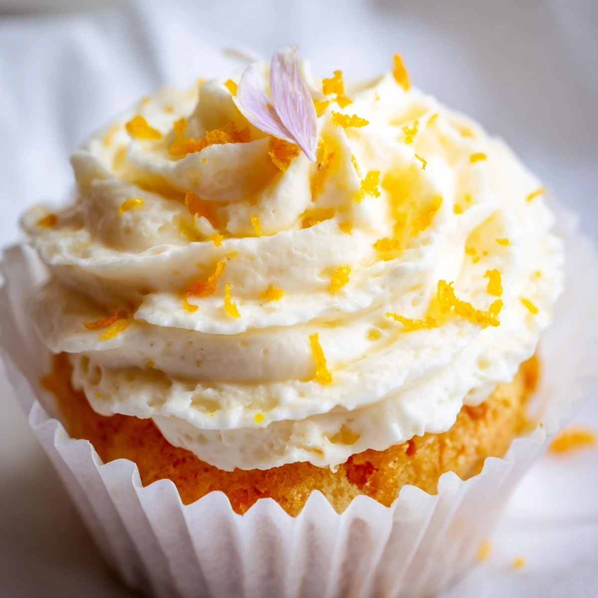 Delicate floral orange blossom cupcakes with light orange buttercream perfect for spring afternoon tea