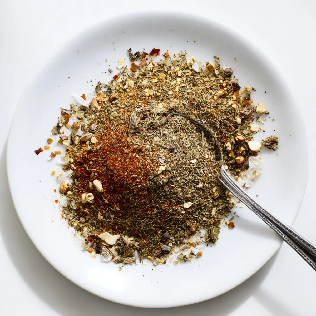 Close-up of copycat Montreal steak seasoning spooned generously over a sizzling grilled ribeye steak