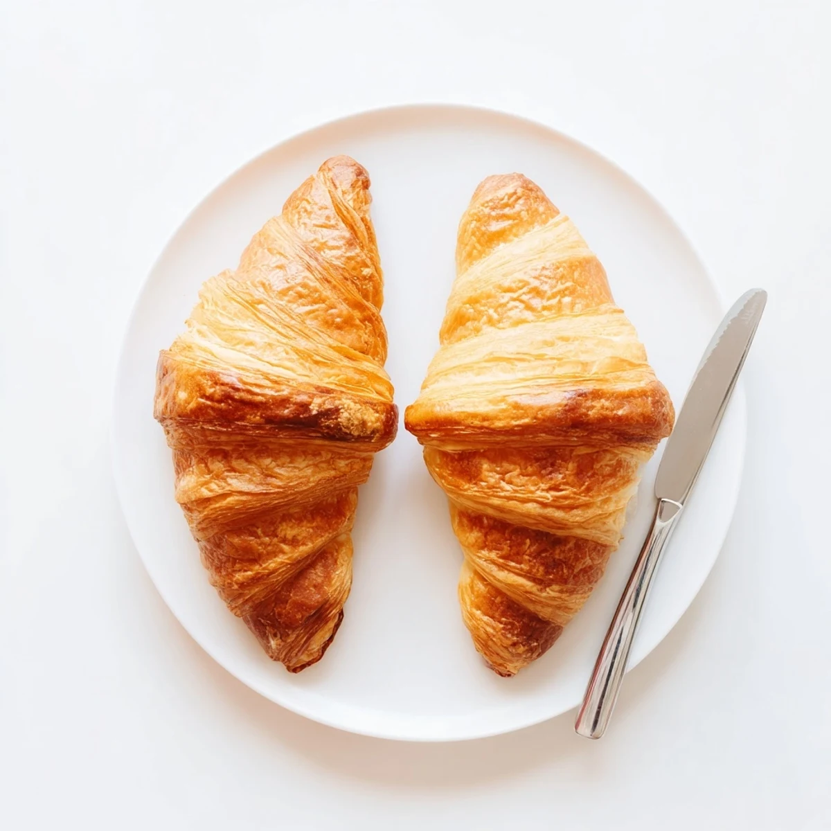 Buttery flaky croissants arranged on wooden board, showcasing the easy air fryer homemade method