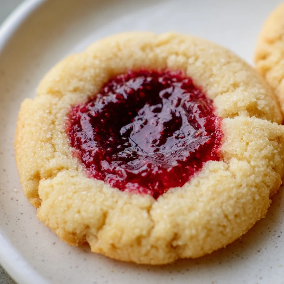 Close-up of tender fruity thumbprint cookies showcasing sweet apricot jam centers on a wire rack