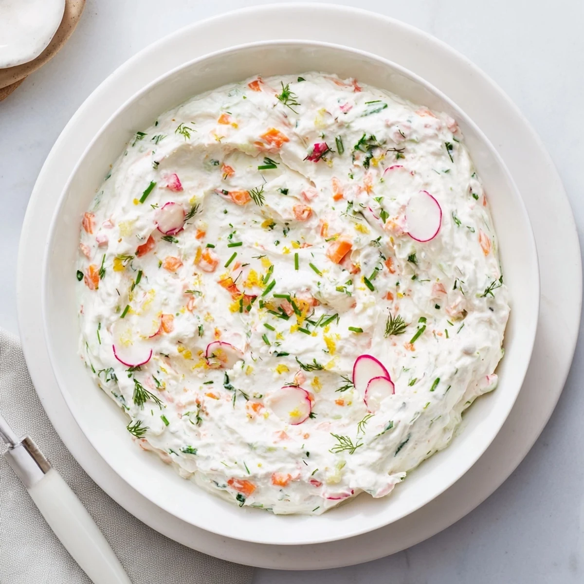 Smooth Easter appetizer spread with pita chips and fresh veggies on a rustic wooden serving board
