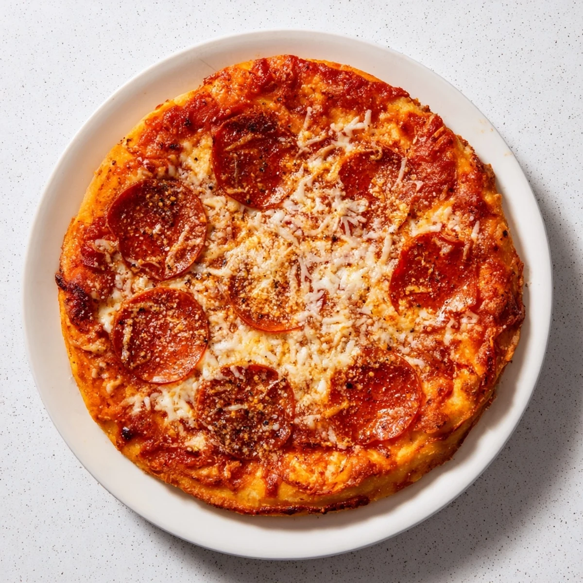 Sliced pan pizza showing soft chewy interior beneath the perfectly browned pepperoni and cheese