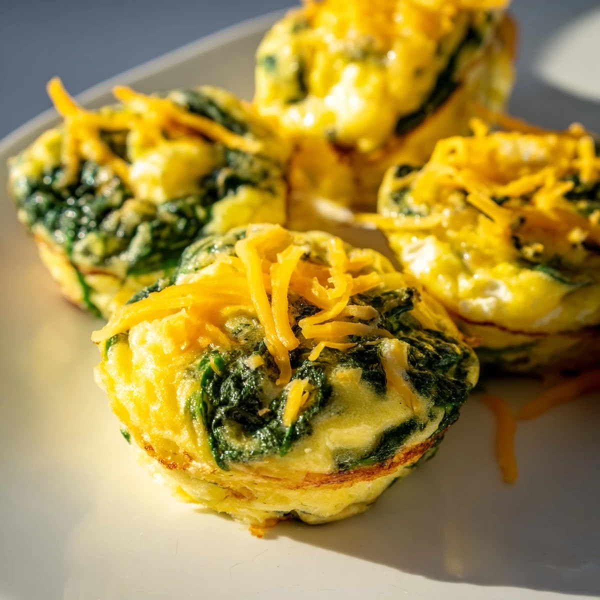 Golden baked egg muffins with spinach and feta in a muffin tin