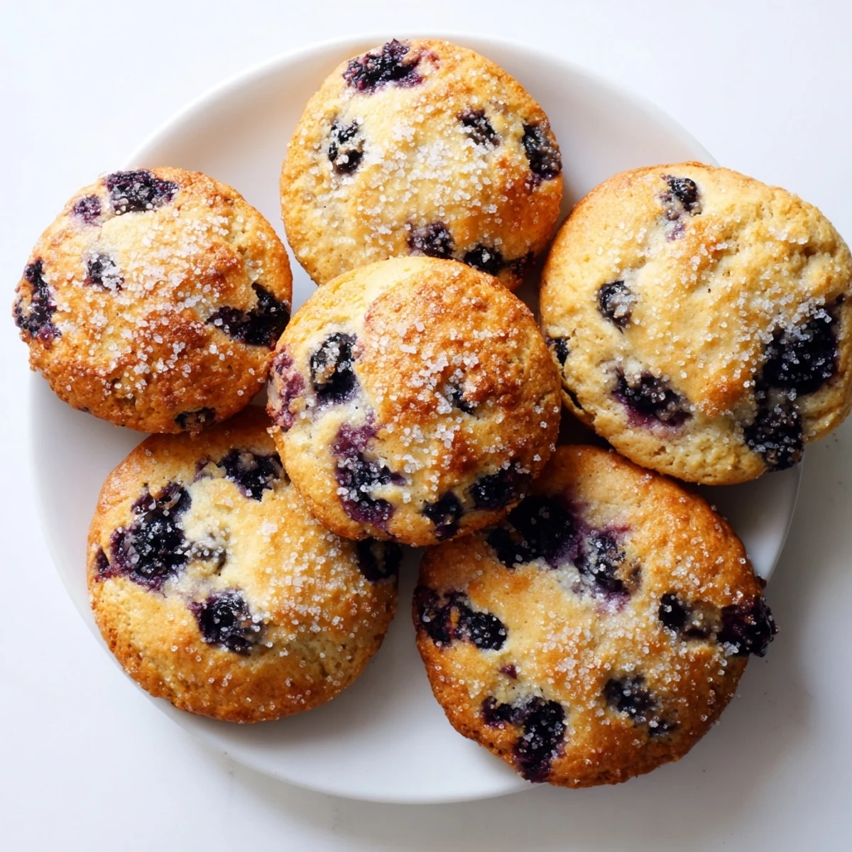 Golden blueberry biscuits fresh from the oven with coarse sugar sprinkled on top