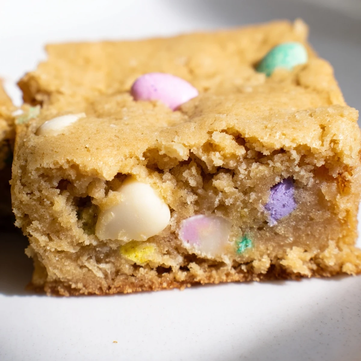 Chewy golden Cadbury Mini Egg blondies studded with colorful chocolate candies on top