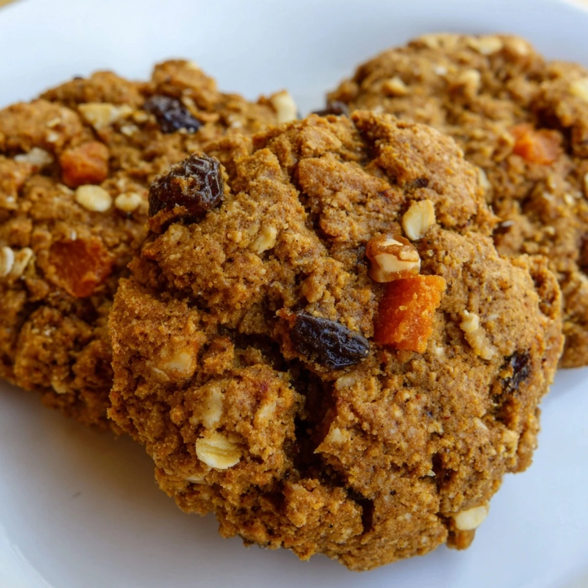 Chewy carrot cake cookies with visible carrot flecks and toasted walnuts on rustic parchment
