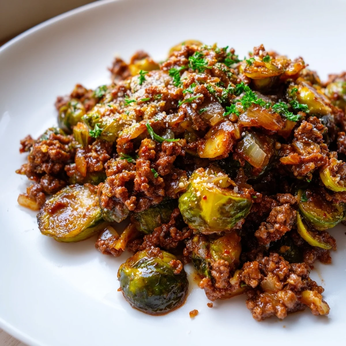 Ground Beef Brussels Sprouts Skillet