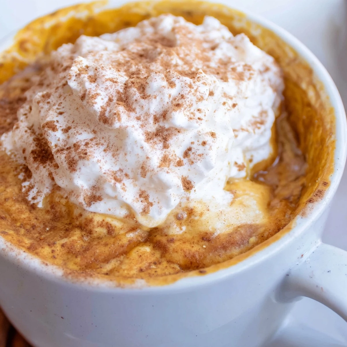 Homemade pumpkin spice latte topped with whipped cream and fragrant cinnamon dusting