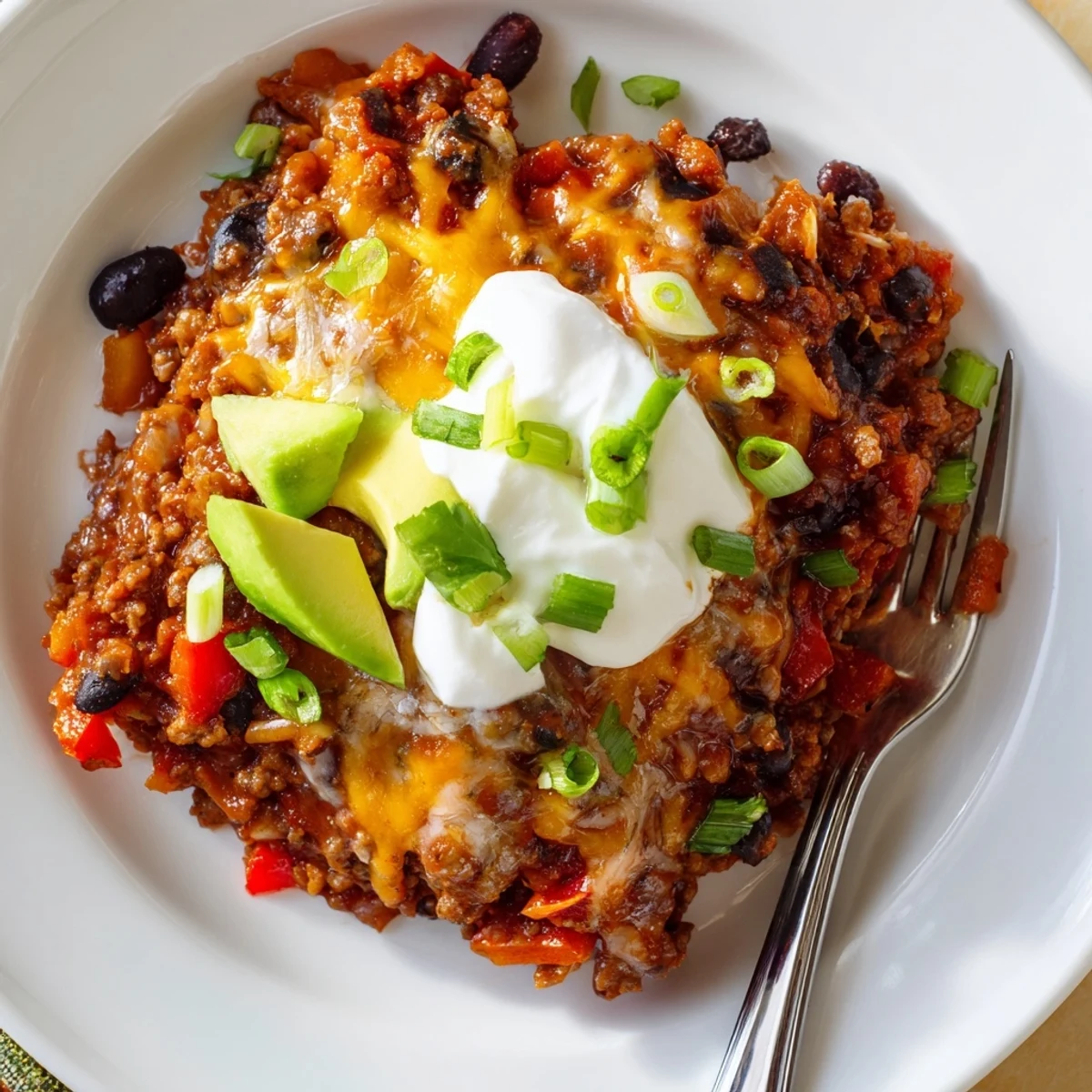 Hearty Beef Skillet Enchiladas with zesty sauce, black beans, and golden cheese