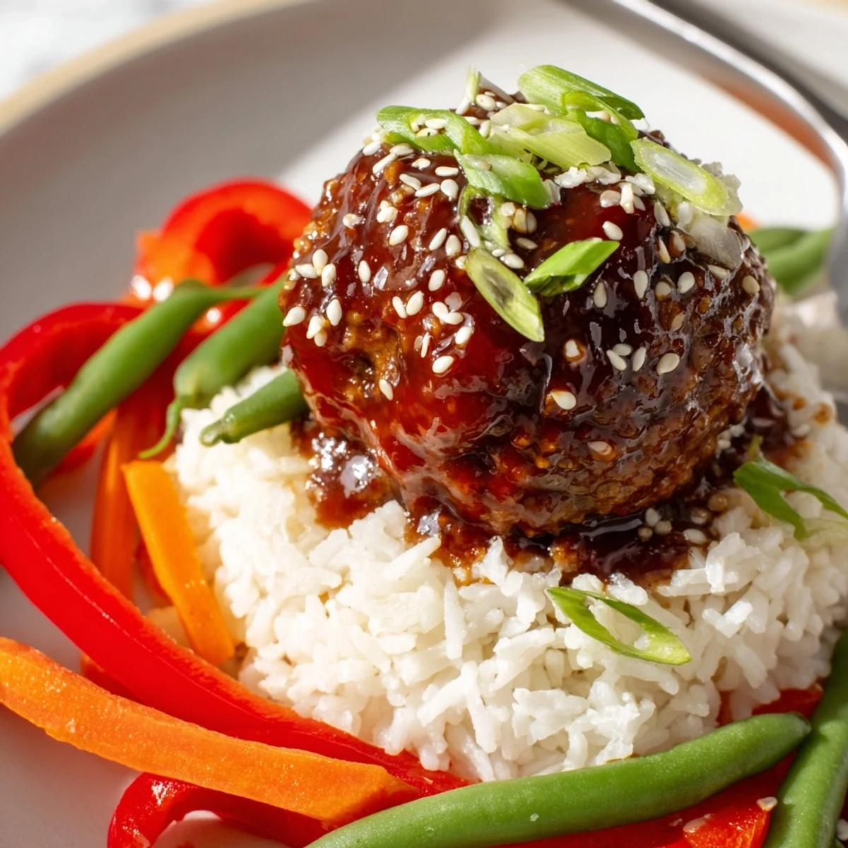 Baked Hello Fresh Firecracker Meatballs tossed in fiery glaze with crisp sautéed vegetables